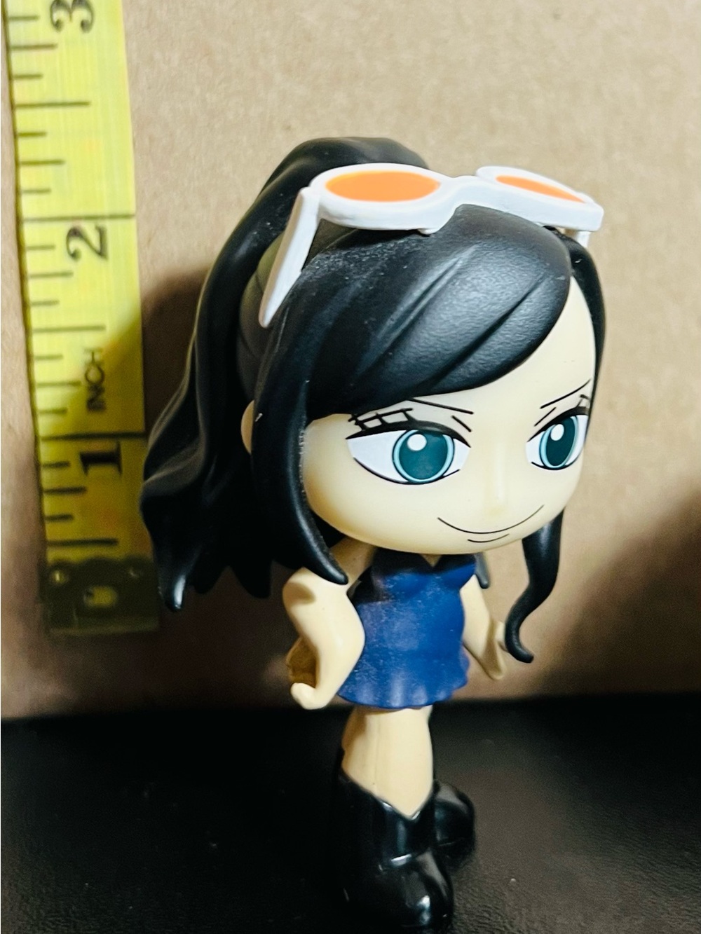 Othr Black Hair Blue Dress Girl Figure with White & Orange Sunglasses
